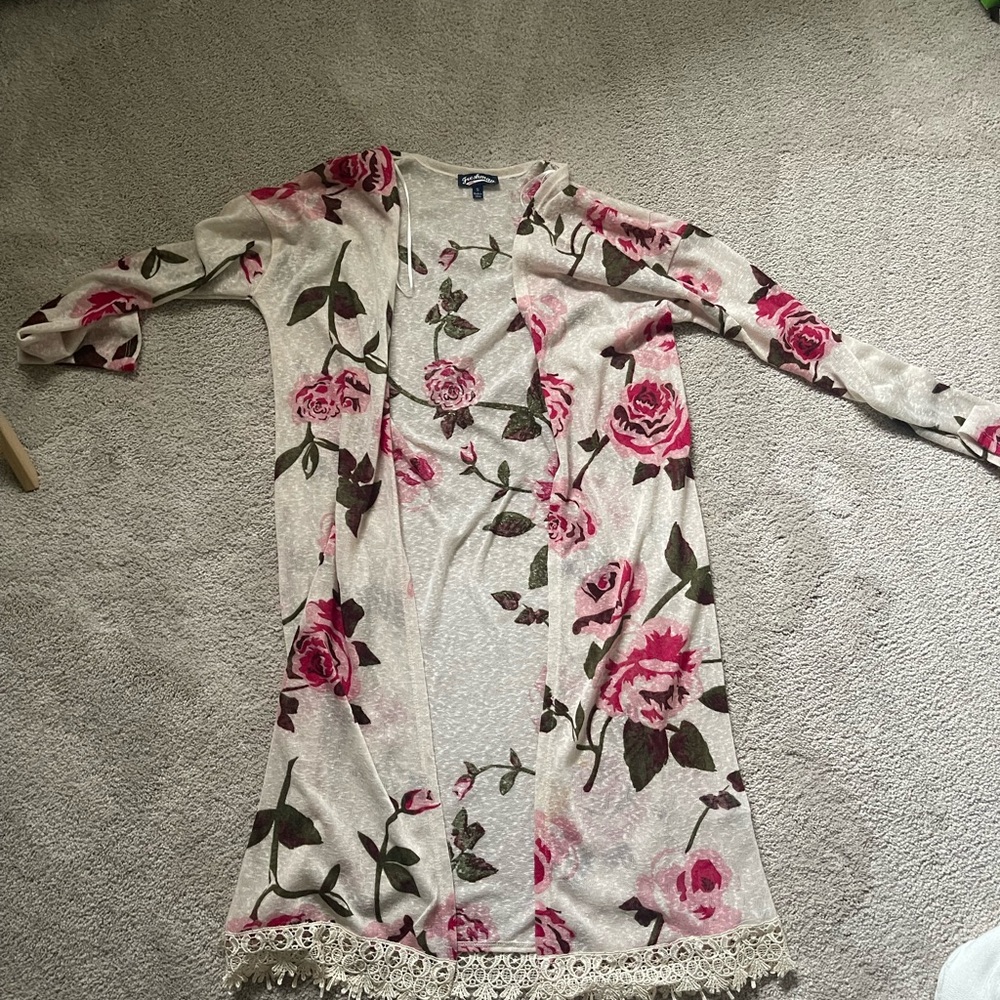 Floral Long Sleeve Dress with Lace Trim